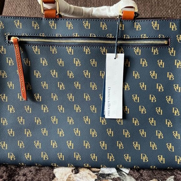 DONNEY & BOURKE Navy Blue Gretta Zip Closure Gold-Tone Hardware Satchel Bag NWT - Picture 13 of 15